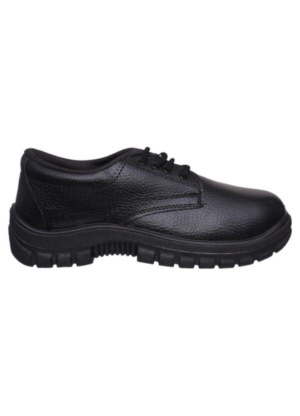 A pair of 'Appson' in black color, lace-up work shoes from Agarsonshoes with thick, rugged soles. The shoes have a textured leather upper and are designed to provide durability and support.