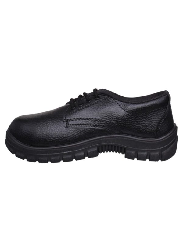 A pair of 'Appson' in black color, lace-up work shoes from Agarsonshoes with thick, rugged soles. The shoes have a textured leather upper and are designed to provide durability and support.