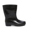 A single bahubali safety gumboot black rubber rain boots with a glossy finish. The boots have ridges on the lower shin area for added detail and sturdy soles for grip. They are standing upright side by side against a white background.