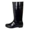 A single boot of ceaser safety gumboot, Shiny black agarsongumboots with a sleek design, featuring a slightly ridged sole and mid-calf height. The boots are standing upright side by side on a white background.