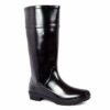 A single boot of ceaser safety gumboot, Shiny black agarsongumboots with a sleek design, featuring a slightly ridged sole and mid-calf height. The boots are standing upright side by side on a white background.