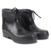 A pair of black coller boot waterproof safetygumboot boots with laces, featuring a textured design and rugged soles. The boots have a logo on the side and appear sturdy, ideal for outdoor use.