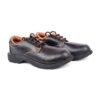 Copper Safety shoe a pair of black leather safety shoes with brown interiors and sturdy soles. They feature laces for fastening and are designed for protection and comfort, embodying the reliability AgarsonShoes is known for. Set against a plain white background.