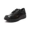 A single shoe of Ertiga Safety Footwear in black, leather lace-up work shoes with sturdy, textured soles. The shoes have a smooth finish and padded collars for added comfort. The brand name "Agarson" is visible on the side of the shoe, showcasing the reputable quality of Agarson Safety Shoe.