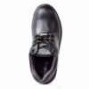 A single shoe in black jupiter safety shoe with sturdy, slip-resistant soles and lace-up closure, angled slightly to the right. The shoes appear rugged and durable, suitable for industrial or heavy-duty environments.