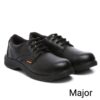 A pair of black leather lace-up safety shoes with a textured surface and rugged soles. The right shoe has a small orange tag on the side. The text "Major" is displayed in the bottom right corner of the image, emblematic of AgarsonFootwear.