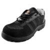 A black athletic shoe from AgarsonFootwear with a knit mesh upper and synthetic overlays, featuring a lace-up design and a cushioned sole with a rugged tread pattern. The interior has a gray fabric lining, and there are small reflective details near the heel and sides.