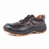 A single shoe in black and orange athletic Passion Safety Shoe from Agarson Safety shoe with rugged, non-slip soles. The shoes feature orange stitching and mesh accents, black laces, and a cushioned heel—perfect for outdoor or sports activities.