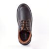 Agarson Safety Shoe of black leather safety shoes with brown interiors and sturdy soles. They feature laces for fastening and are designed for protection and comfort, embodying the reliability AgarsonShoes is known for. Set against a plain white background.