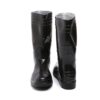 A pair of shiny black safetyshoeboots with ridged detailing around the upper part and textured soles for better grip. The boots are standing upright on a white background, designed for protection against wet conditions. Agarson safety gumboot 'virat'