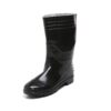 A pair of shiny black safetyshoeboots with ridged detailing around the upper part and textured soles for better grip. The boots are standing upright on a white background, designed for protection against wet conditions. Agarson safety gumboot 'virat'